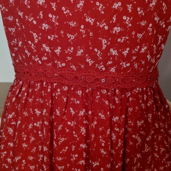 H&M Red and White Floral Print Dress with Ribbon Neck Tie - Picture 5 of 6